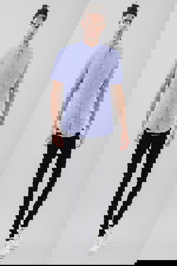 ENORSIA Solid Linen Blend Short Sleeve Shirt