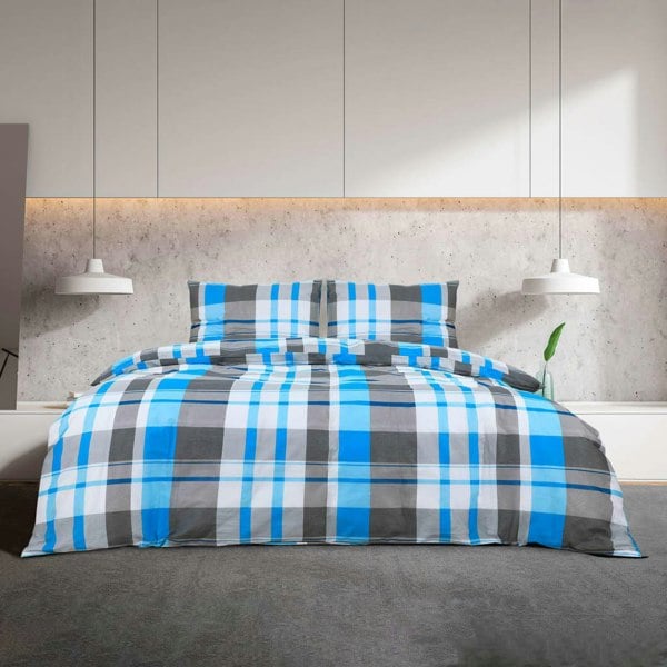 Berkfield Duvet Cover Set Blue and Grey 240x220 cm Cotton
