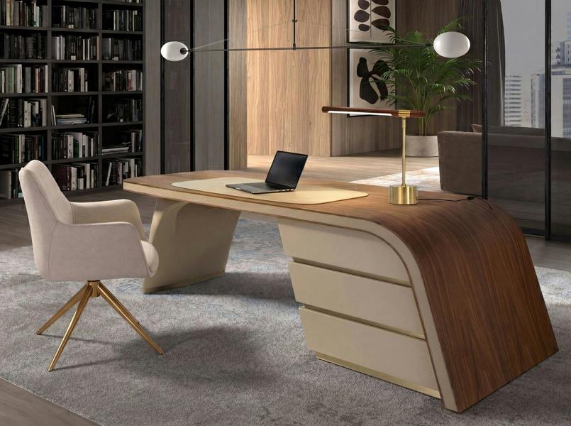 Angel Cerdá Table lamp in walnut-effect steel and polished gold steel 8122