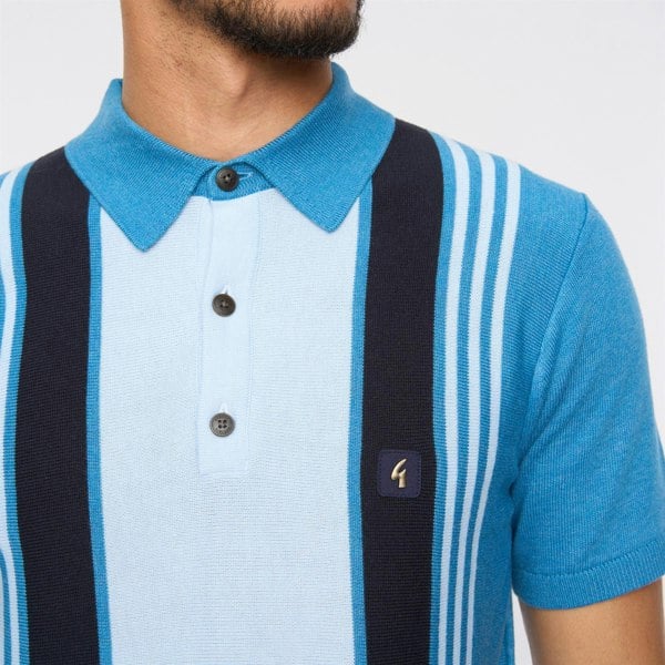 Gabicci V54GM00 Mens Searle Short Sleeve Stripe Knitted Polo Gabicci Vintage - AQUA