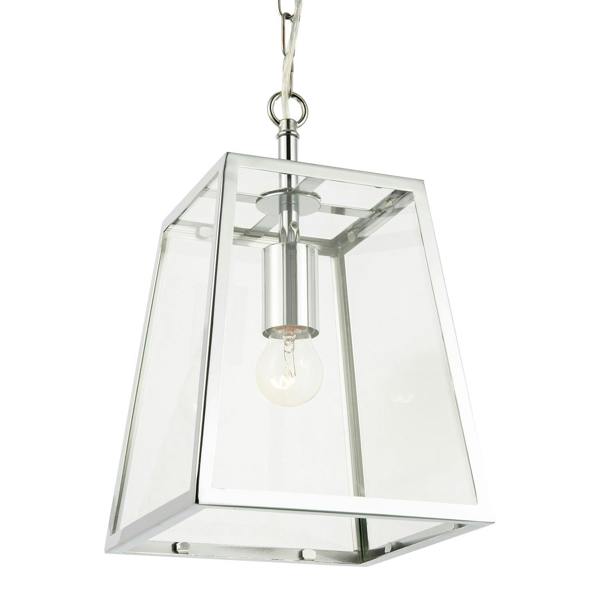 Classic Lantern Pendant Lamp in Polished Chrome with Clear Glass Sides Image 4