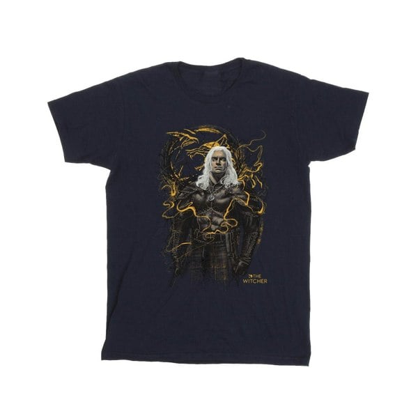 Netflix Mens The Witcher Smoking Wolf T-Shirt - Navy Blue