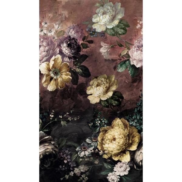 Grandeco Painted Flowers Burgundy 3 Lane Repeatable Wallpaper Mural 1.59 x 2.8m