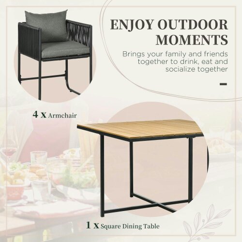 Wyld Haus Lilere Rattan Black 4 Seater Cube Garden Dining Set With Cushions And Rectangular Wood Grain Table