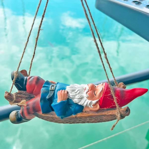 Farmwood Sleeping Gnome in a Hammock Hanging Garden Ornament