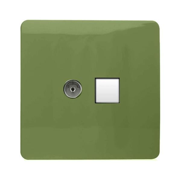 Trendi Switch 2 Gang Female TV Co-Axial & Telephone Slave Sockets in Moss Green