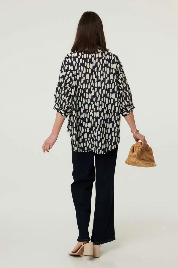 Indigo | Printed 3/4 Sleeve Relaxed V-Neck Shirt