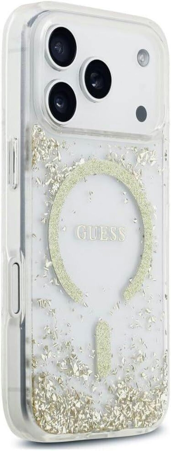Guess Resin Bottom Glitter Case with MagSafe for iPhone 17/18 Pro 6.3" Clear Gold - GUHMP18LRGRGED