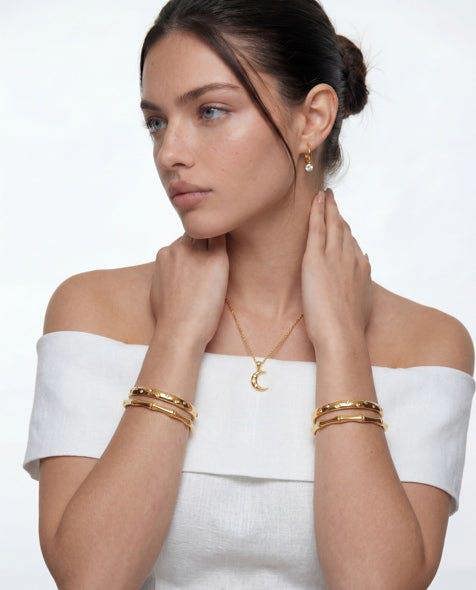 Elk & Bloom 14k Gold Band Bamboo Stackable Bangle