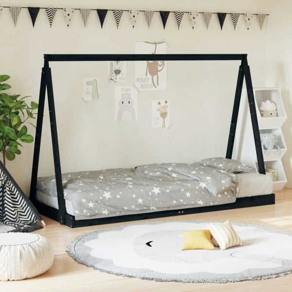 Berkfield Kids Bed Frame Black 90x200 cm Solid Wood Pine