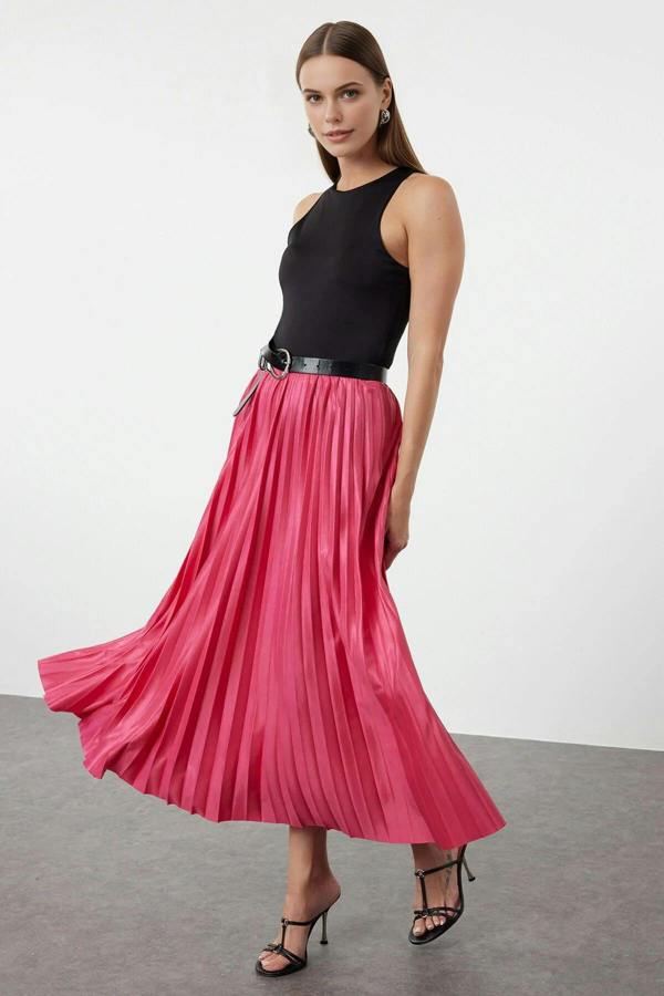 WOVCOR Pleated Maxi Stretch Knit Skirt