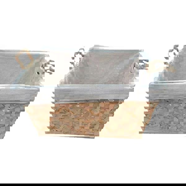 Rope Handle Wooden Weave Lined Storage Basket