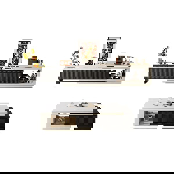 Bonnie TV Stand Set With Coffee Table, Black & White-Rit Concept-Rit Concept