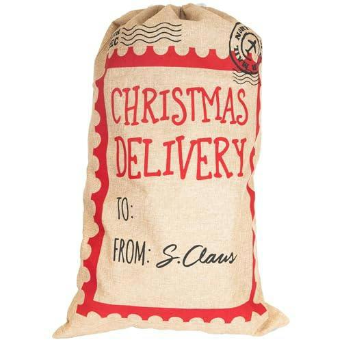 48cm Christmas Delivery Hessian Santa Sack with Drawstring Closure for Festive Gift Presentation image 4