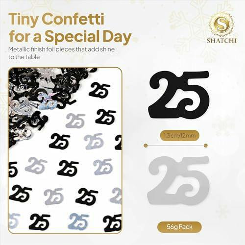 25th Birthday Metallic Confetti Table Decoration Set in Black and Silver, Party Pack Options image 1