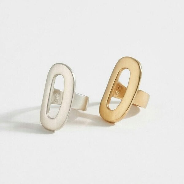 The Colourful Aura Oval Cut Adjustable Ring Open Statement Band (Gold/Silver)