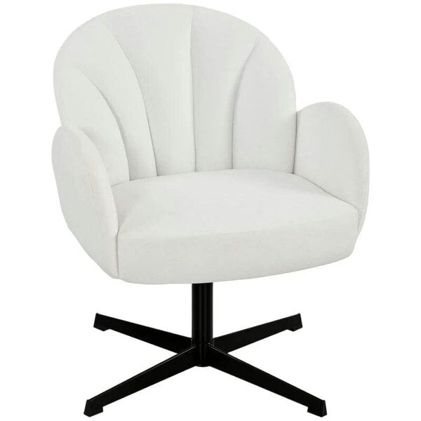 Bobobiy Swivel Accent Chair, Shell-Shaped Armchair with Spring Cushion, Metal Base, Cream White