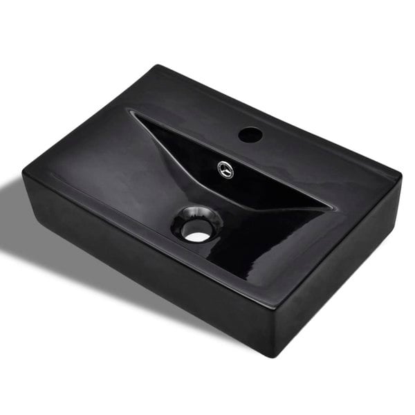 Berkfield Ceramic Bathroom Sink Basin Faucet/Overflow Hole Black Rectangular