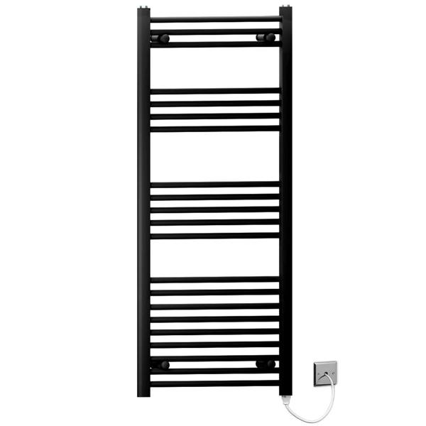 400mm-x-1200mm-Black-Electric-Pre-Filled-Heated-Towel-Rail-Radiator-For-Bathroom-Standard-Element-19mm-Tube