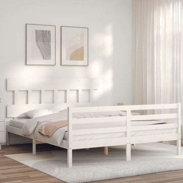 Berkfield Bed Frame with Headboard White 160x200 cm Solid Wood