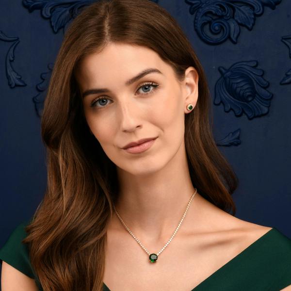 Zavana Gold Necklace with a Large Centre Green Cubic Zirconia Stone