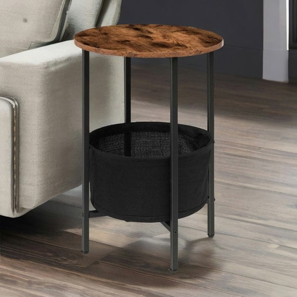 Rafaelo Mobilia Bedside Lamp Table with Removable and Washable Storage Basket