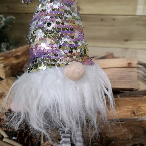 Samuel Alexander 49cm Festive Christmas Sitting Gonk with Dangly Legs & Sequin Hat in Pink & Grey