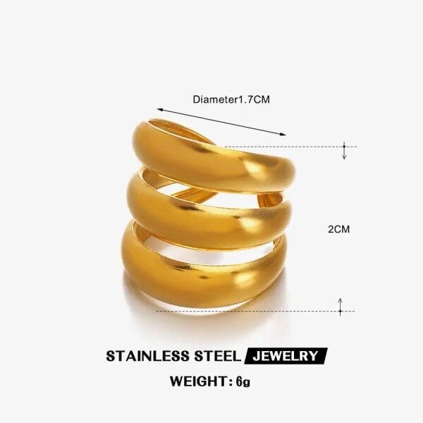 The Colourful Aura Chunky Triple Dome Adjustable Stacked Wide Band (Gold/Silver) Ring