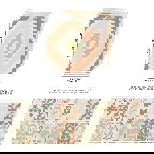 WT1546 - Kansas Baby Rose and Pastel Green Wall Tile Sticker Set - 15 cm x 15 cm - 24 pcs