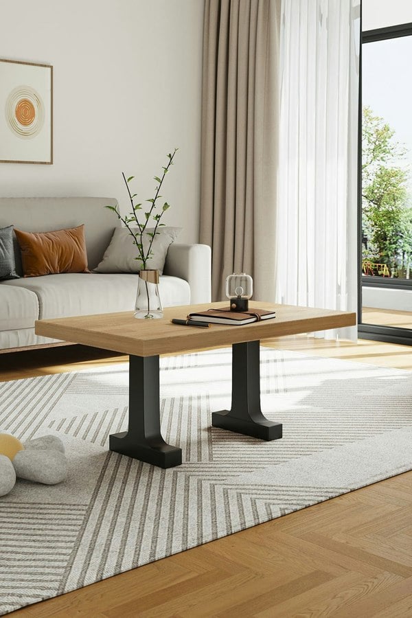 Living and Home 40cm/15.75 inch 2Pcs Black I-shaped Metal Table Legs Furniture Replacement Legs for Coffee Table