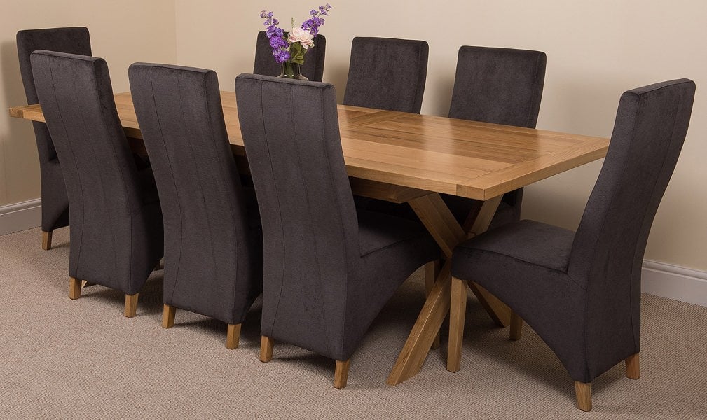 That's Furniture Vermont Cross Leg Oak Extending Dining Table with Lola Fabric Chairs