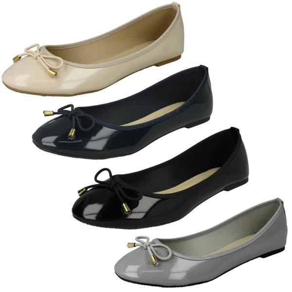 Spot On Ladies Spot On Patent Ballerina Shoes