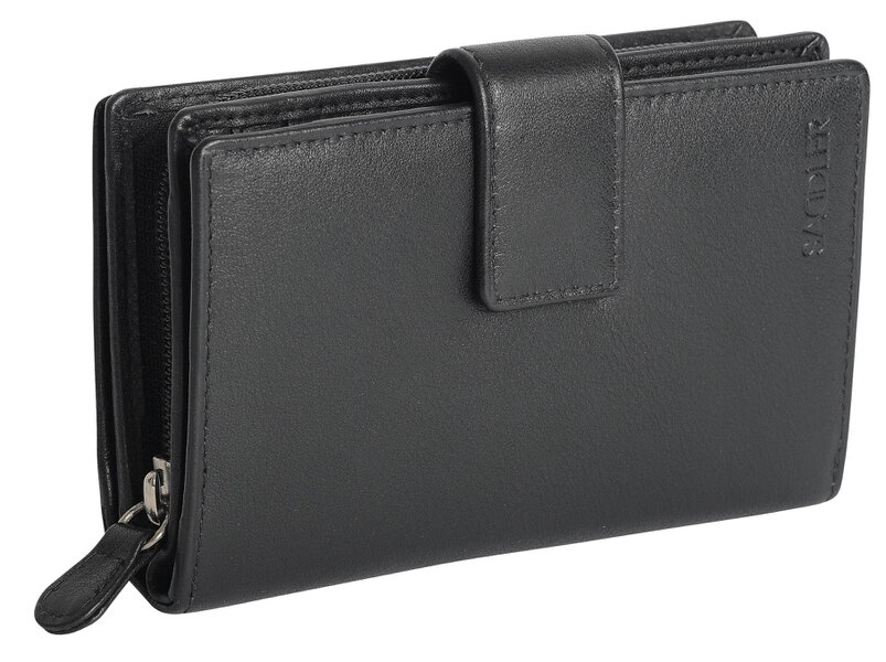 SADDLER GEORGIE Leather Double-Sided Purse - 13 Card Slots, Generous Space for Notes and Coins - RFID Protected - Black