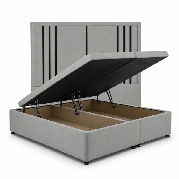 Great British Beds Valentina Headboard with Contrast Border Divan Ottoman Bed - Silver Plush