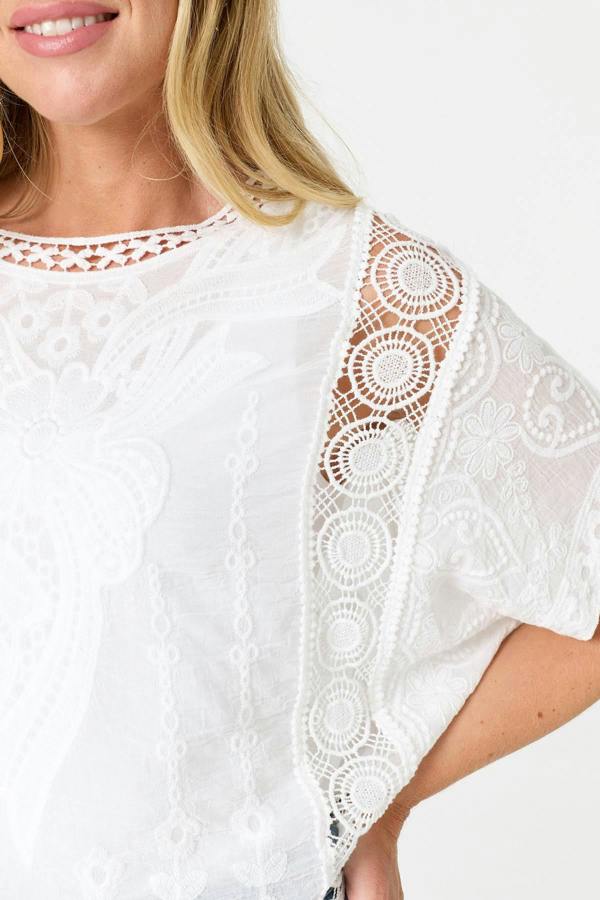 White | Embroidered Crochet Texture Blouse