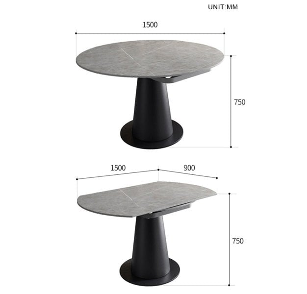 Lessie Extendable Dining Table, Sintered Stone with kitchen under cabinet lighting