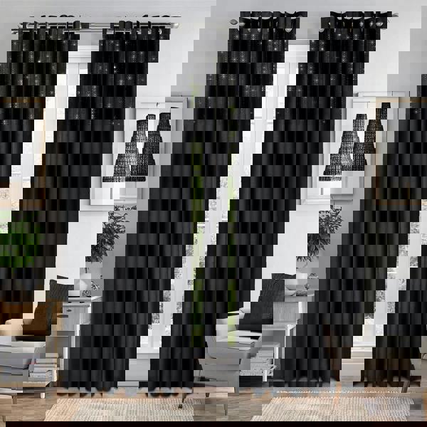 Luxury Living Triple Woven Blackout Velvet Diamante Ring Top Curtains