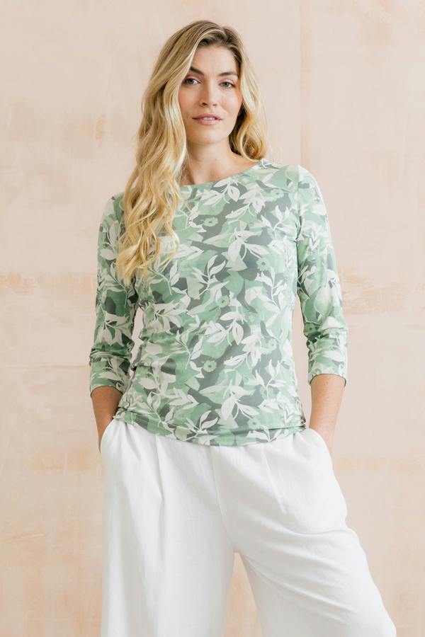 Lily & Me Monica Printed Jersey Top Green