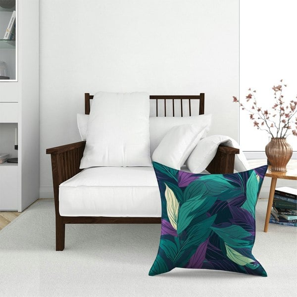 Warren Reed Green Purple Tropical Leaves Floor Cushion