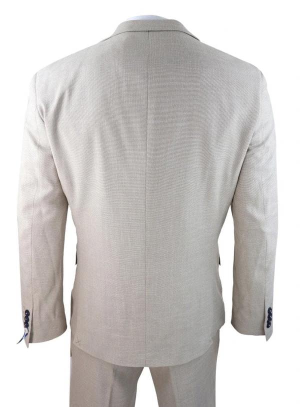 House of Cavani Mens 3 Piece Cream Linen Summer Spring Classic Suit