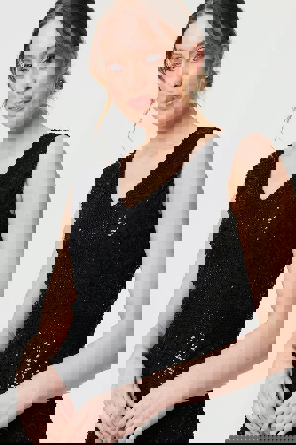 Black | Sequin Embellished Sleeveless Mini Dress
