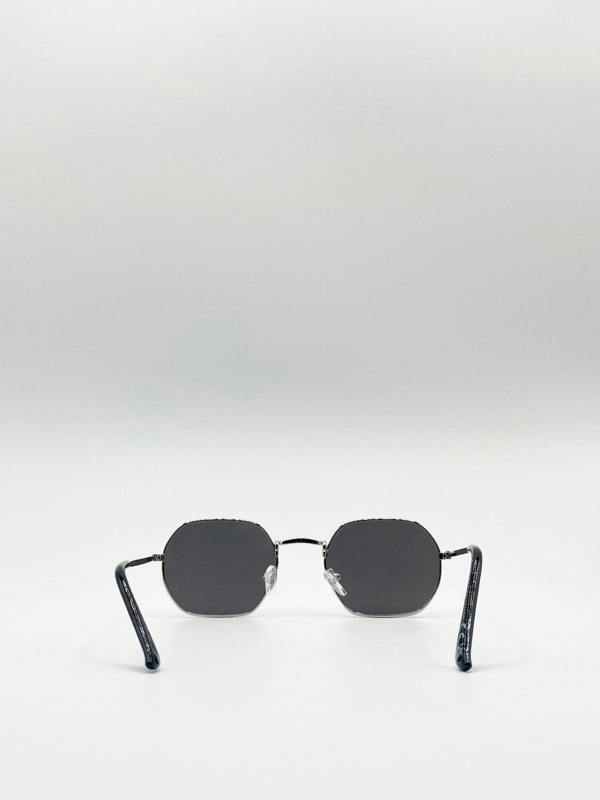 Hexagon Metal Frame Sunglasses with Mirror Lenses in Silver - svnx