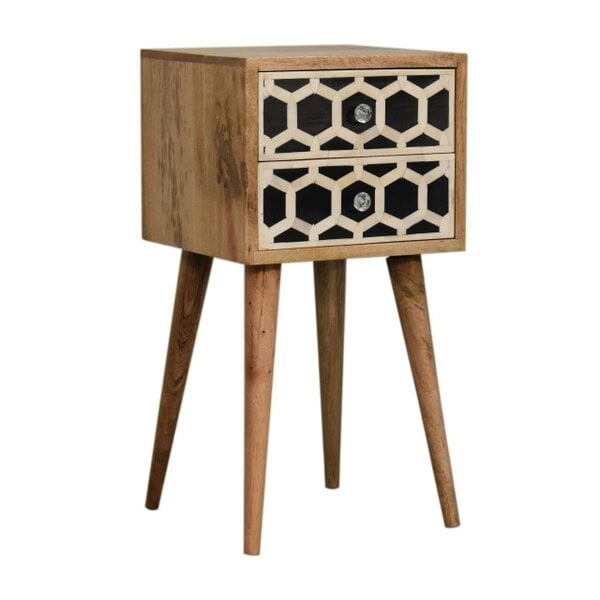Wyld Haus Valeggio Mini Mango Wood and Bone Inlay Bedside Table 2 Drawer
