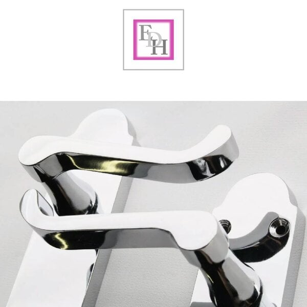 EDH Door Hardware Polished Chrome Victorian Scroll Door Handles on Shaped Backplate – 170mm x 40mm + Tubular Latch