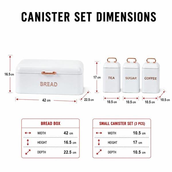 Maison des Cadeaux White 4 Piece Bread Bin & Canister Storage Set