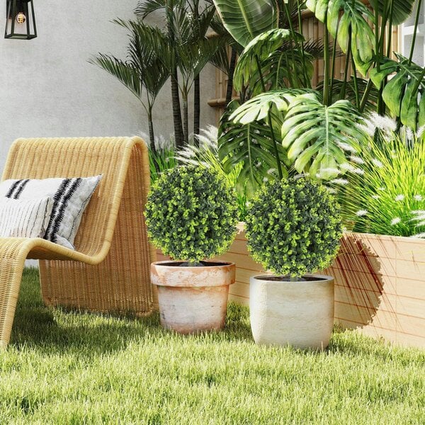 Wyld Haus Kevalo Set Of 2 Artificial Boxwood Ball Bushes With Ground Stakes For Garden And Balcony Use 40cm