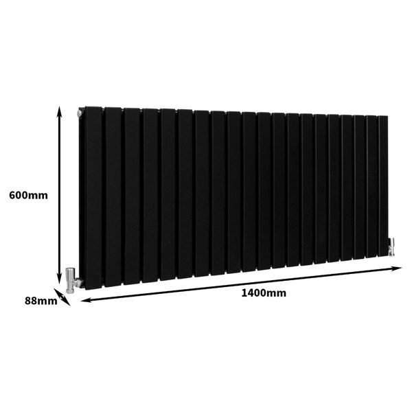 Designer Flat Panel Radiator - Matt Black (600mm x 1400mm)