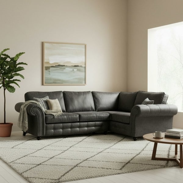 Furnishings For Less Oakland 4 Seater Leather Corner Sofa Chesterfield Style