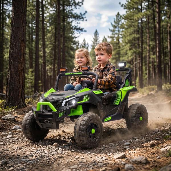 AIYAPLAY 24V 2 Seater Ride On Truck Car for Big Kids with Remote, Green, Black
