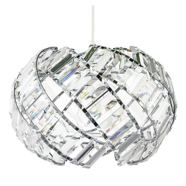 Modern Chrome Pendant Lamp Shade with Curved Strips and Acrylic Prisms Image 4